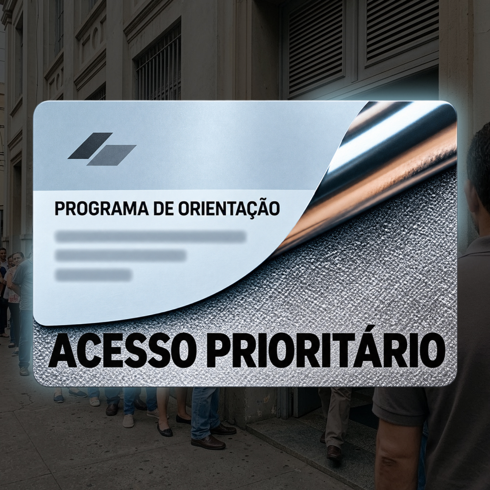 Acesso ao programa privado Marco Aberto, cartão em prata cromada com reflexo quente